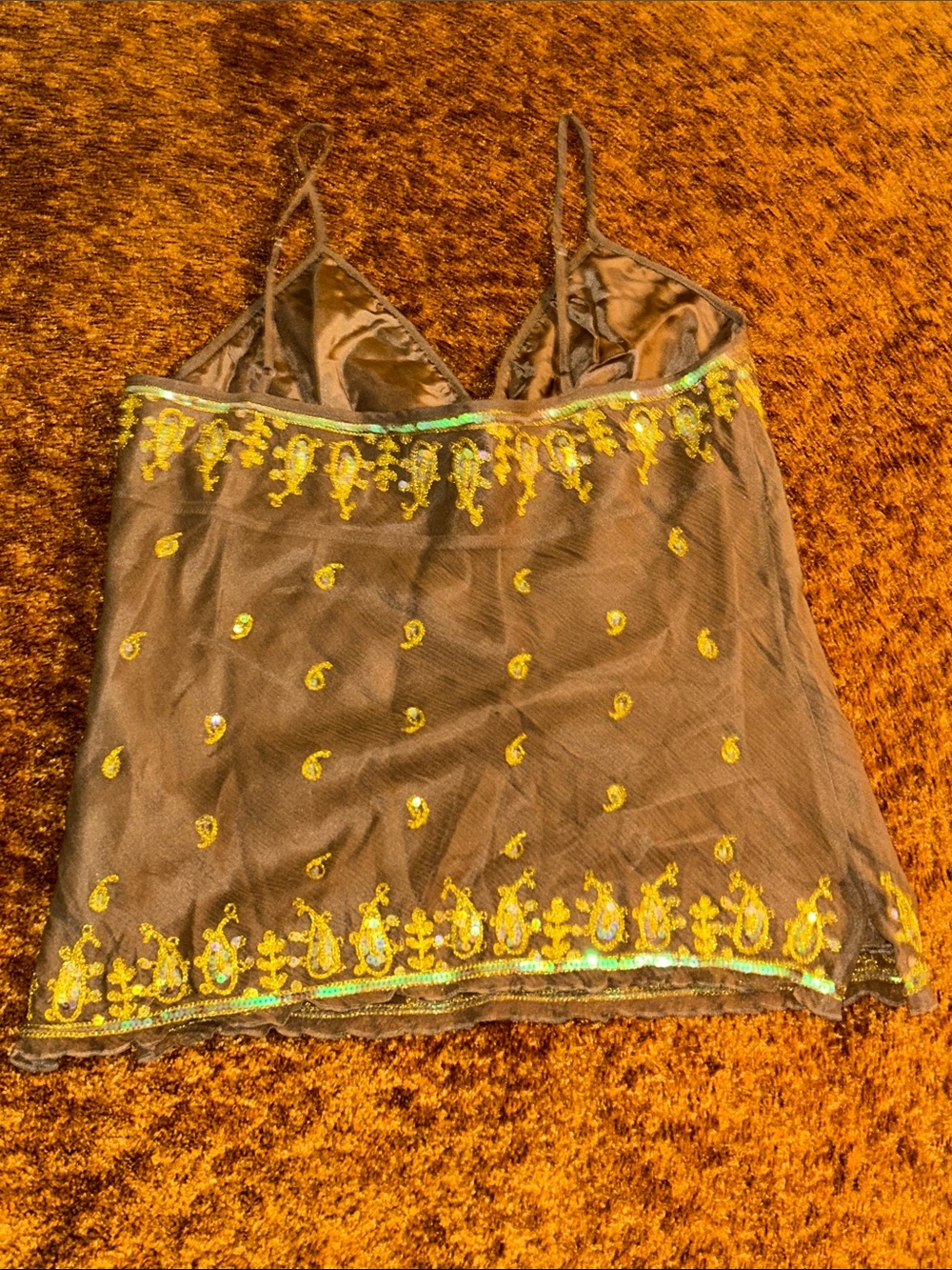 bebe Brown Sheer Camisole with Yellow-Gold Embroidery - Picture 4 of 5